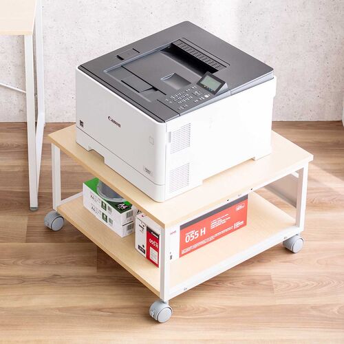 プリンター台（キャスター付き・幅60×奥行60cm・総耐荷重55kg・2段・プリンターカート・ライトブラウン）