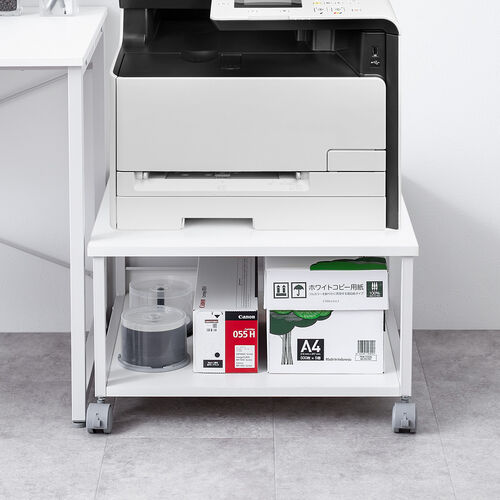 プリンター台（キャスター付き・幅60×奥行60cm・総耐荷重55kg・2段・プリンターカート・ホワイト）