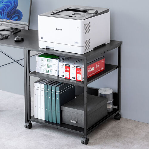 プリンタ台（プリンタラック・3段・キャスター付き・収納・棚付き・幅60cm×奥行60cm×高さ70cm・ブラック）