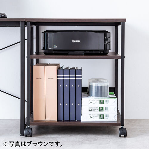 プリンタ台（プリンタラック・3段・キャスター付き・収納・棚付き・幅60cm×奥行60cm×高さ70cm・ブラック）