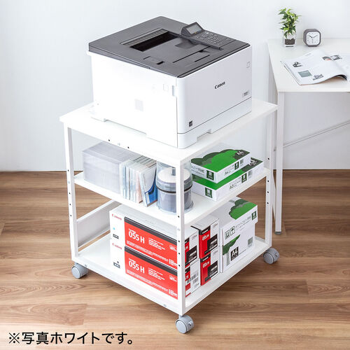 プリンタ台（プリンタラック・3段・キャスター付き・収納・棚付き・幅60cm×奥行60cm×高さ70cm・ブラック）