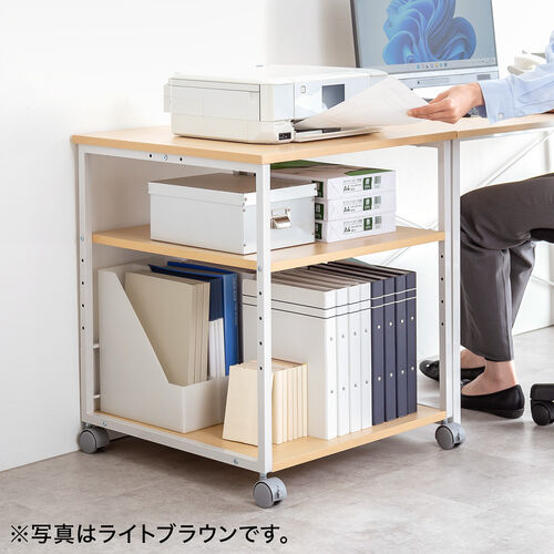 プリンタ台（プリンタラック・3段・キャスター付き・収納・棚付き・幅60cm×奥行60cm×高さ70cm・ブラック）