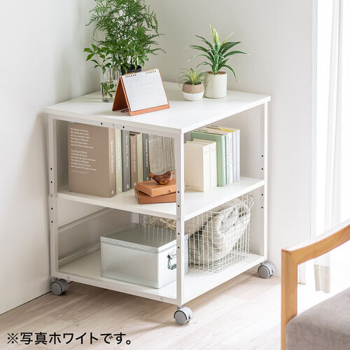 プリンタ台（プリンタラック・3段・キャスター付き・収納・棚付き・幅60cm×奥行60cm×高さ70cm・ブラック）