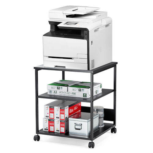 プリンタ台（プリンタラック・3段・キャスター付き・収納・棚付き・幅60cm×奥行60cm×高さ70cm・ブラック）