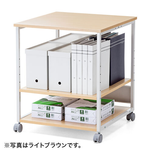 プリンタ台（プリンタラック・3段・キャスター付き・収納・棚付き・幅60cm×奥行60cm×高さ70cm・木目・ブラウン）