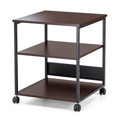 プリンタ台（プリンタラック・3段・キャスター付き・収納・棚付き・幅60cm×奥行60cm×高さ70cm・木目・ブラウン）