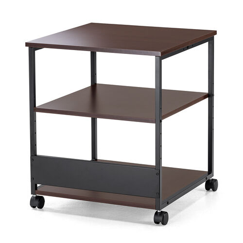 プリンタ台（プリンタラック・3段・キャスター付き・収納・棚付き・幅60cm×奥行60cm×高さ70cm・木目・ブラウン）