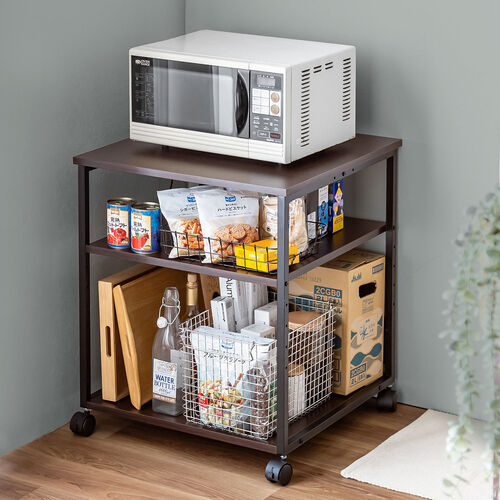 プリンタ台（プリンタラック・3段・キャスター付き・収納・棚付き・幅60cm×奥行60cm×高さ70cm・木目・ブラウン）