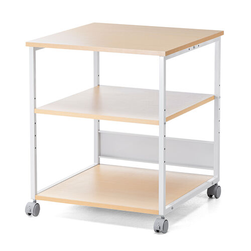 プリンタ台（プリンタラック・3段・キャスター付き・収納・棚付き・幅60cm×奥行60cm×高さ70cm・木目・ライトブラウン）