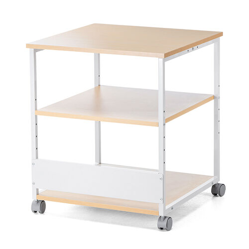 プリンタ台（プリンタラック・3段・キャスター付き・収納・棚付き・幅60cm×奥行60cm×高さ70cm・木目・ライトブラウン）