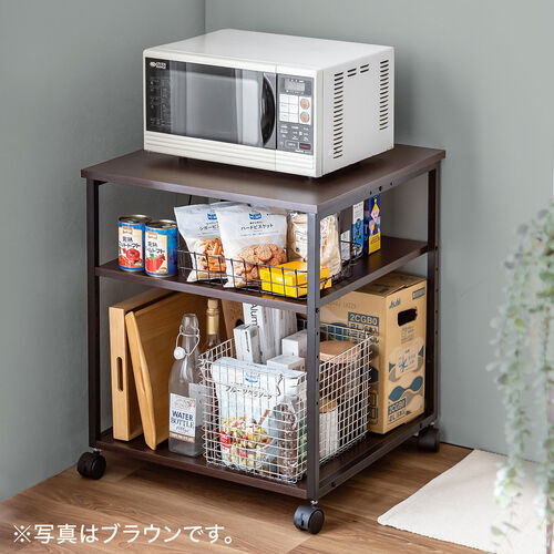 プリンタ台（プリンタラック・3段・キャスター付き・収納・棚付き・幅60cm×奥行60cm×高さ70cm・木目・ライトブラウン）