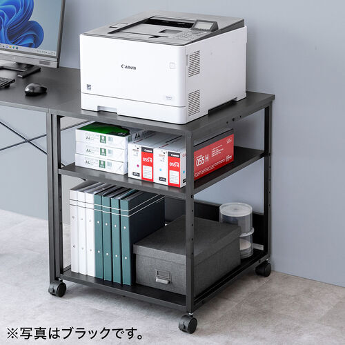 プリンタ台（プリンタラック・3段・キャスター付き・収納・棚付き・幅60cm×奥行60cm×高さ70cm・ホワイト）