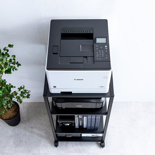 【アウトレット】プリンタ台（プリンタラック・4段・キャスター付・収納・棚付・幅47cm×奥行52cm×高さ100cm・ブラック）