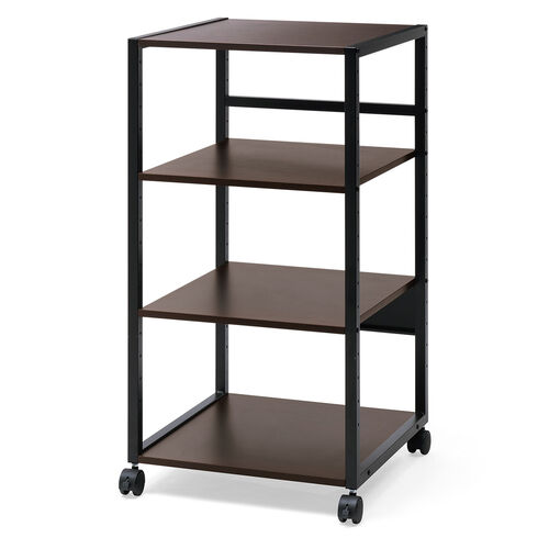 プリンタ台（プリンタラック・4段・キャスター付・収納・棚付・幅47cm×奥行52cm×高さ100cm・ブラウン）