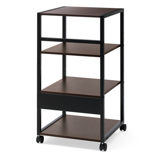 プリンタ台（プリンタラック・4段・キャスター付・収納・棚付・幅47cm×奥行52cm×高さ100cm・ブラウン）