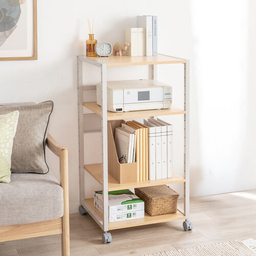 プリンタ台（プリンタラック・4段・キャスター付・収納・棚付・幅47cm×奥行52cm×高さ100cm・ライトブラウン）