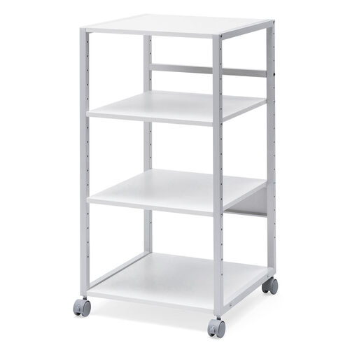 プリンタ台（プリンタラック・4段・キャスター付・収納・棚付・幅47cm×奥行52cm×高さ100cm・ホワイト）