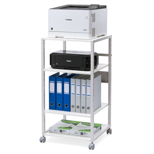 プリンタ台（プリンタラック・4段・キャスター付・収納・棚付・幅47cm×奥行52cm×高さ100cm・ホワイト）