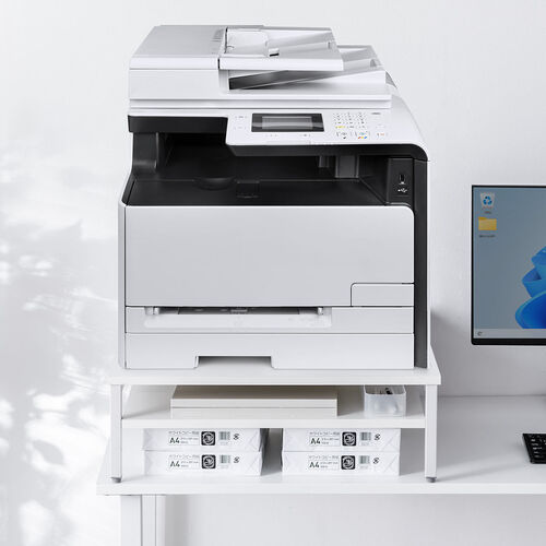 プリンタ台（卓上・レーザープリンター設置・クランプ固定・オフィス・コンパクト2段・耐荷重50kg・60×60cm・ホワイト）