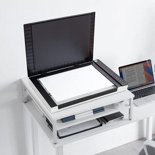 プリンタ台（卓上・レーザープリンター設置・クランプ固定・オフィス・コンパクト2段・耐荷重50kg・60×60cm・ホワイト）