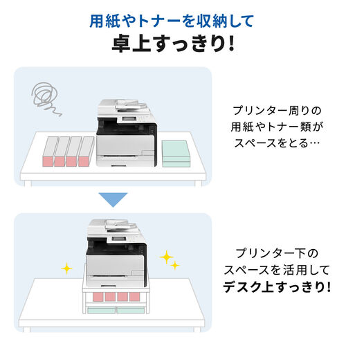 プリンタ台（卓上・レーザープリンター設置・クランプ固定・オフィス・コンパクト2段・耐荷重50kg・60×60cm・ホワイト）