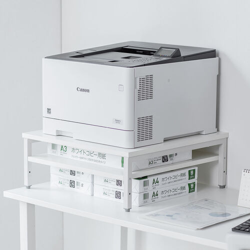 プリンタ台（卓上・レーザープリンター設置・クランプ固定・オフィス・コンパクト2段・耐荷重50kg・52×52cm・ホワイト）