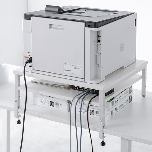 プリンタ台（卓上・レーザープリンター設置・クランプ固定・オフィス・コンパクト2段・耐荷重50kg・52×52cm・ホワイト）