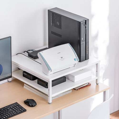 プリンタ台（卓上・レーザープリンター設置・クランプ固定・オフィス・コンパクト2段・耐荷重50kg・52×52cm・ホワイト）