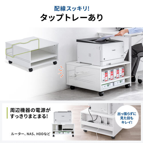 プリンタ台（プリンタラック・キャスター・ボックス・高さ35cm・幅60cm・奥行60cm・タップ受け付）