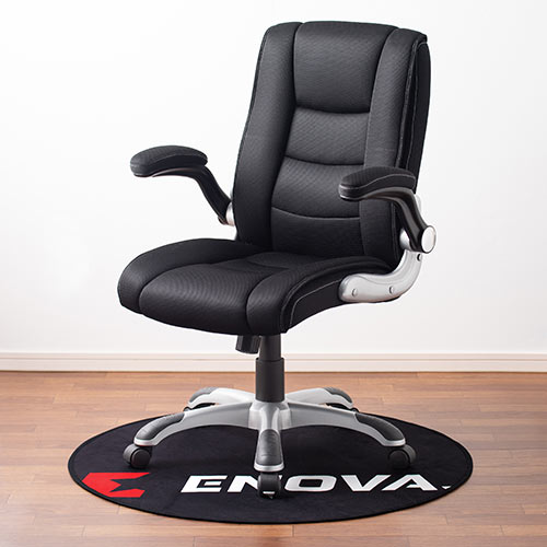 チェアマット（ゲーミング・ポリエステル製・直径100cm・厚み約4㎜・裏面すべり止め加工・名入れ対応・ブラック）
