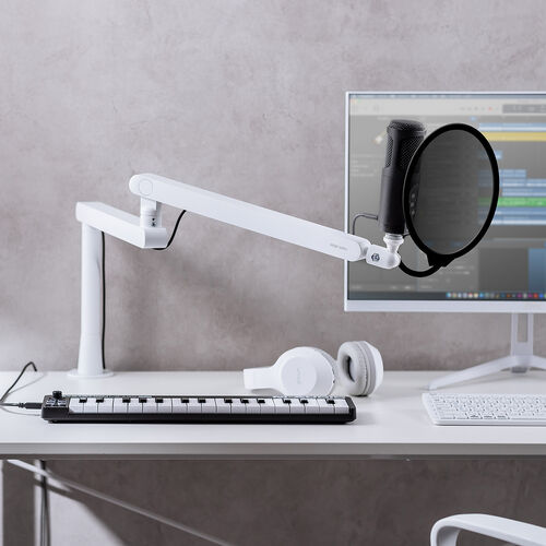 マイクアーム（マイクブームアーム・マイクスタンド・クランプ・コンデンサーマイク・耐荷重2kg・3関節・ロープロファイル対応・ホワイト）