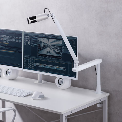 マイクアーム（マイクブームアーム・マイクスタンド・クランプ・コンデンサーマイク・耐荷重2kg・3関節・ロープロファイル対応・ホワイト）