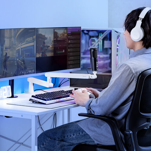 マイクアーム（マイクブームアーム・マイクスタンド・クランプ・コンデンサーマイク・耐荷重2kg・3関節・ロープロファイル対応・ホワイト）