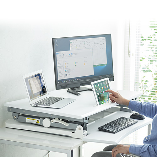 スタンディングデスク（高さ調整・ガス圧・上下昇降・スタンドアップデスク・スマホ/タブレットスタンド/キーボード台搭載・幅89cm）