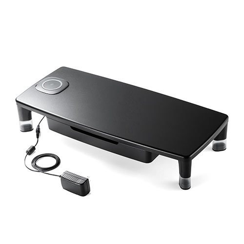 モニター台（机上・引き出し・ワイヤレス充電対応・Qi内蔵・高さ変更