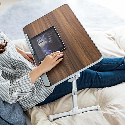 折りたたみデスク（ノートパソコンデスク・高さ調整・角度調整・木目調・幅60cm）