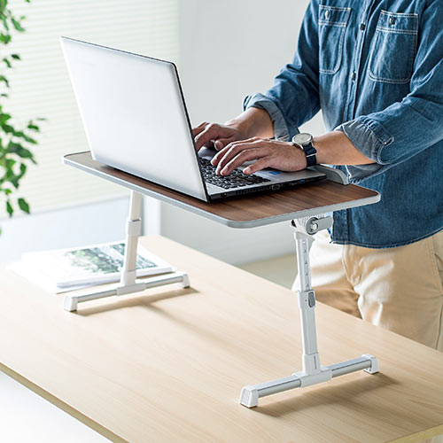 折りたたみデスク（ノートパソコンデスク・高さ調整・角度調整・木目調・幅60cm）