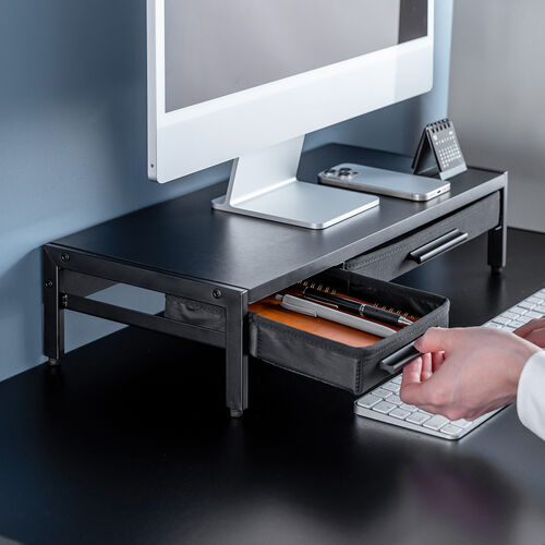 モニター台（机上台・幅54cm・引き出し・木製・ブラック）