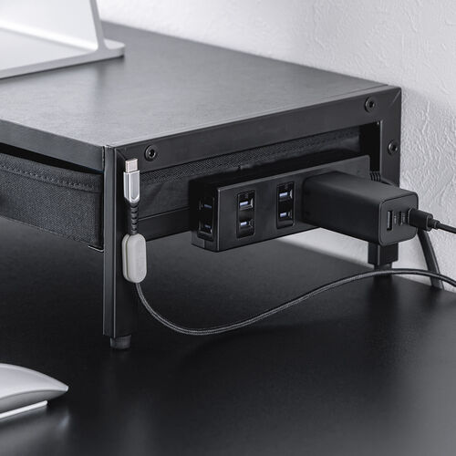 モニター台（机上台・幅54cm・引き出し・木製・ブラック）