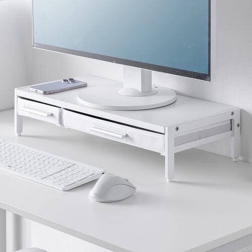 モニター台（机上台・幅54cm・引き出し・木製・ホワイト）