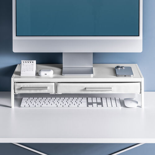 モニター台（机上台・幅54cm・引き出し・木製・ホワイト）