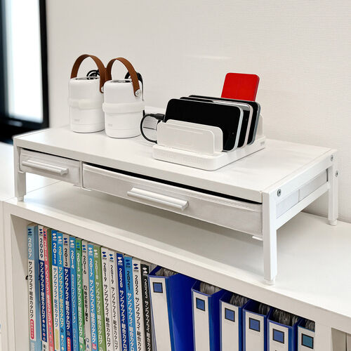 モニター台（机上台・幅54cm・引き出し・木製・ホワイト）