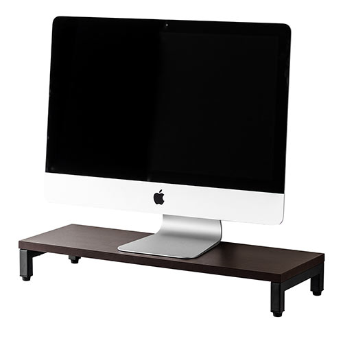 モニター台（机上台・卓上・小物整理・プリンター台・幅58.5cm・奥行20cm・木目調・ダークブラウン・キーボード収納）