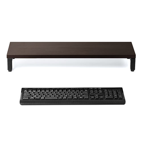 モニター台（机上台・卓上・小物整理・プリンター台・幅58.5cm・奥行20cm・木目調・ダークブラウン・キーボード収納）