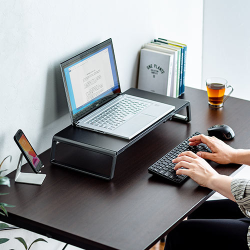 モニター台（机上・USBハブ付き・コンパクト・幅50cm・黒・アルミ）MR170BK サンワサプライ