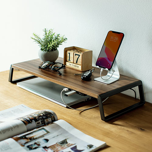 モニター台（机上台・USBハブ付き・コンパクト・幅50cm・ライト木目・おしゃれ） MR170LM サンワサプライ