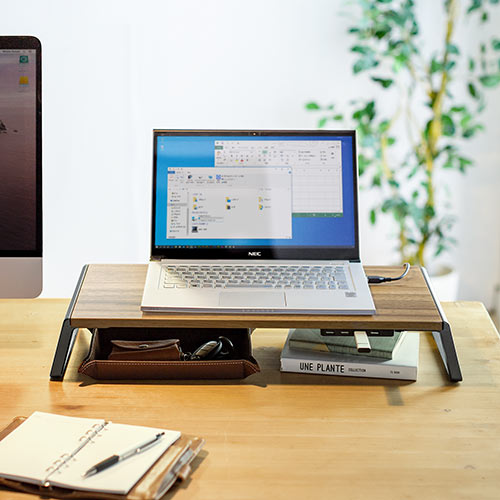 モニター台（机上台・USBハブ付き・コンパクト・幅50cm・ライト木目・おしゃれ） MR170LM サンワサプライ