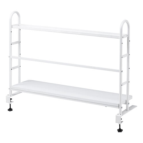 モニター台（机上台・クランプ固定・2段・木製・幅100cm・小物置き棚付・棚可変・白・おしゃれ） MR177 サンワサプライ