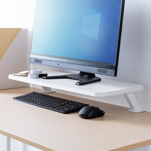 モニター台（机上台・ホワイト・クランプ式・幅60cm・木製）