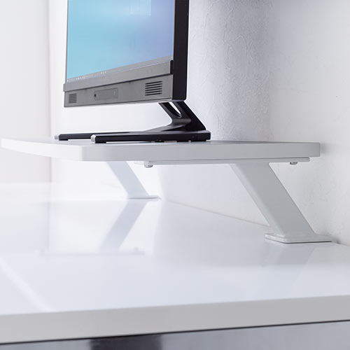 モニター台（机上台・ホワイト・クランプ式・幅60cm・木製）